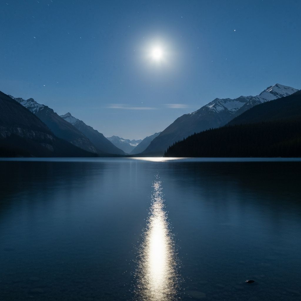Calm lake under moonlight